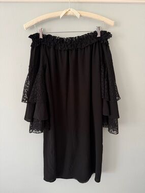 Michael Kors Collection Black Silk Off-Shoulder Ruffled Sleeve Dress (10)